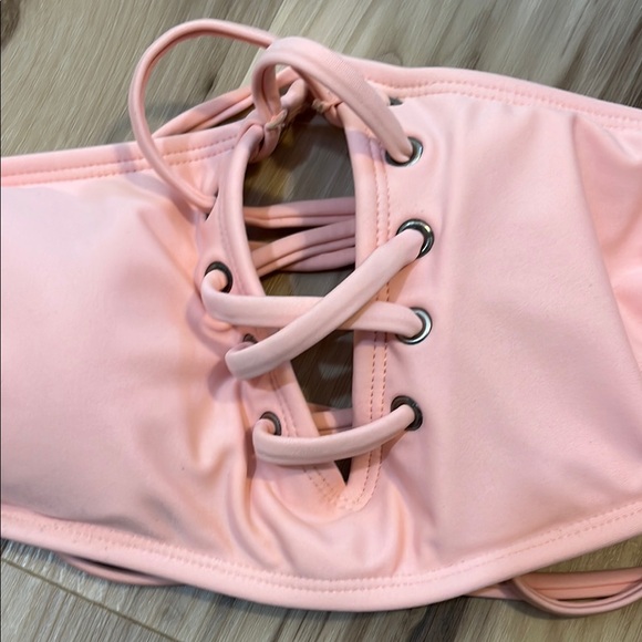Pink Lace-Up Women's Swim Top - Picture 5 of 5